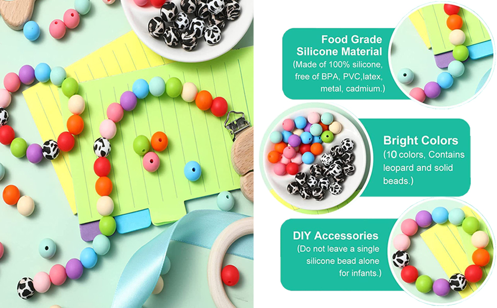 INTATIKOO 100Pcs Silicone Beads,15mm Silicone Beads for