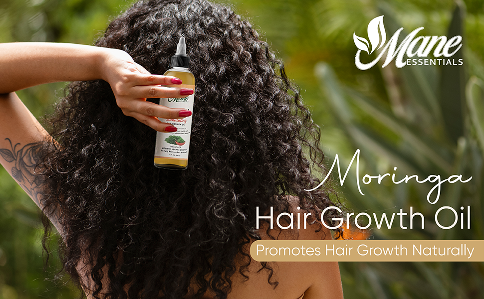 Plastic bottle of Mane Essentials Hair Growth Oil designed to support natural hair growth