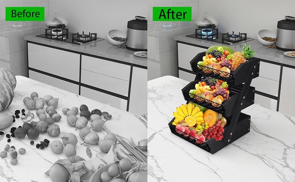 Dorhors 3 Tier Fruit Basket for Kitchen,Fruit Bowl for