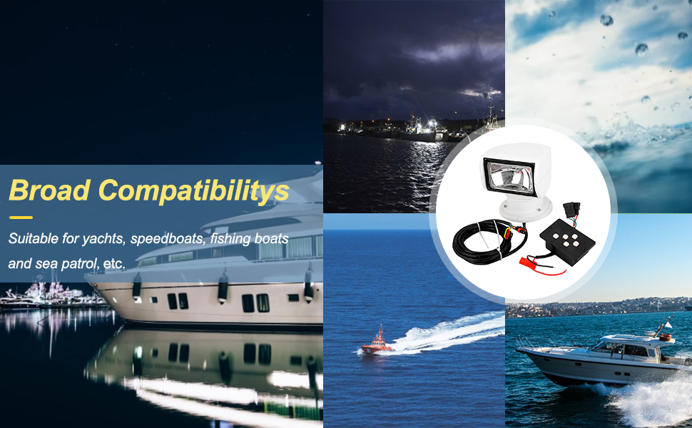 12V 100W 2500LM 360° Rotate Marine Spotlight,Remote Control Xenon
