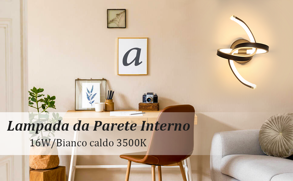 LED Lampada Da Parete Interno, 16W Applique Da Parete Di Design Curve, Lampada A Muro Moderno In Acrilico Per Corridoio, Scale, Ingresso, Camera Da Letto, 3500K Bianco Caldo 12 Lampada da Parete