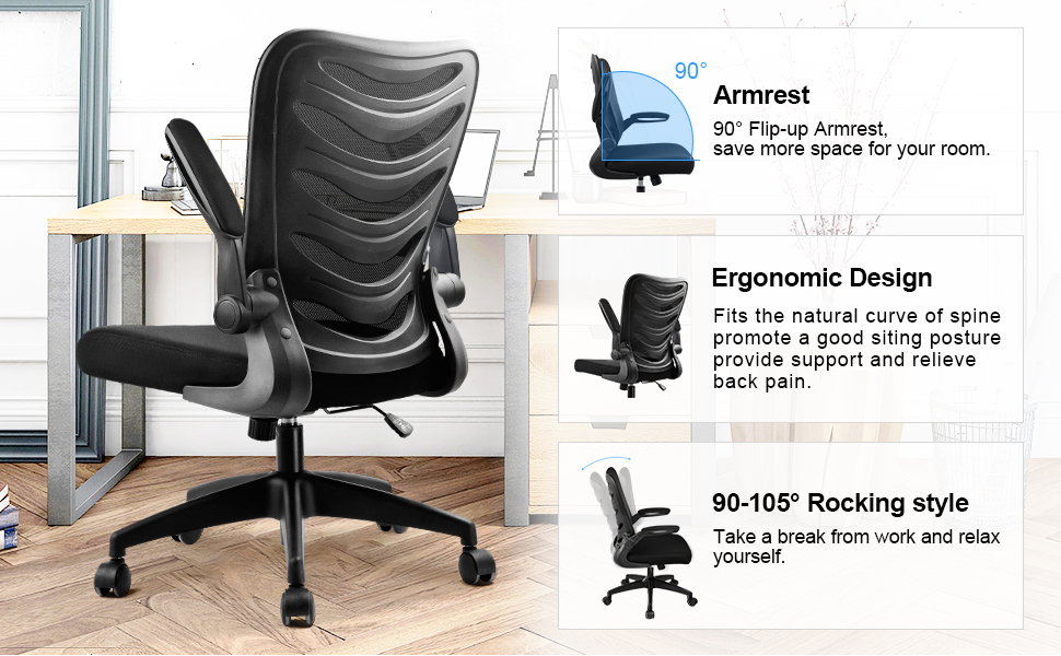 COMHOMA Office Chair Ergonomic Desk Computer Chair with Flip Up Arms