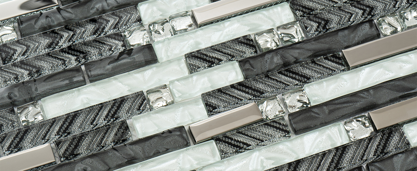 VMOZZA Glass Backsplash Tile, 5Sheet Glass Mosaic Tiles Subway Tile