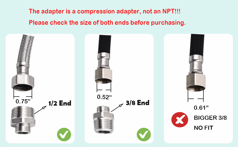 1/2 to 3/8 Reducer Faucet Adapter, RV Faucet Adapter, 304