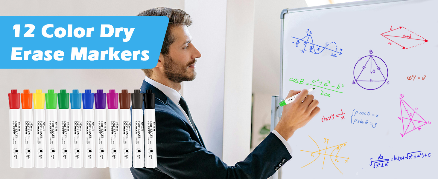 Ein Mann schreibt auf ein Whiteboard mit einem Whiteboard und blauem Hintergrund