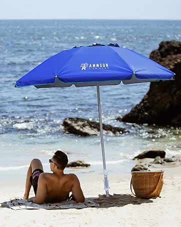 6.5ft twice folded Portable beach umbrella with sand anchor travel portable compact pool outdoor