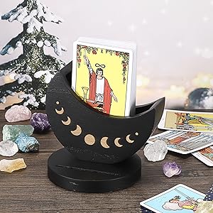 Wooden Tarot Card Stand Holder with Crystal Stone Storage Case