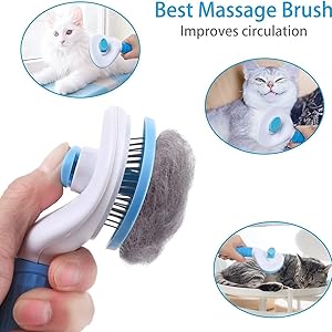 Dog Brush Cat Brush Comb - Dog Brushes For Grooming - Dog Cat Self Cleaning Slicker Brushes with Smooth handle - Cleaning Button Pet Grooming Tool for Dogs Cats Shedding Tools Massage Brush (GREY) 10 DOG MASSAGE BRUSH