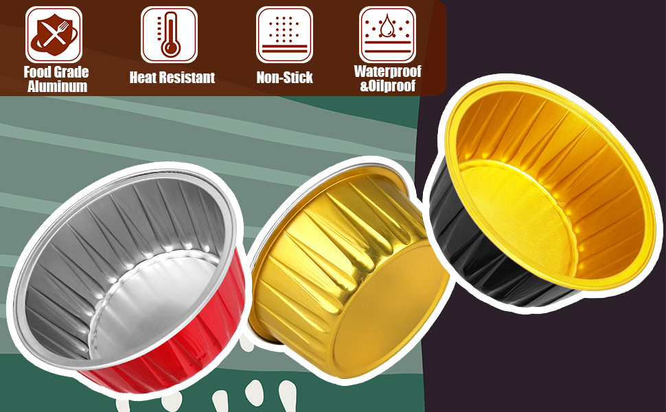 Cupcake Liners, 50PC Aluminum Foil Cupcake Tins with Lids 5oz Disposable Ramekins