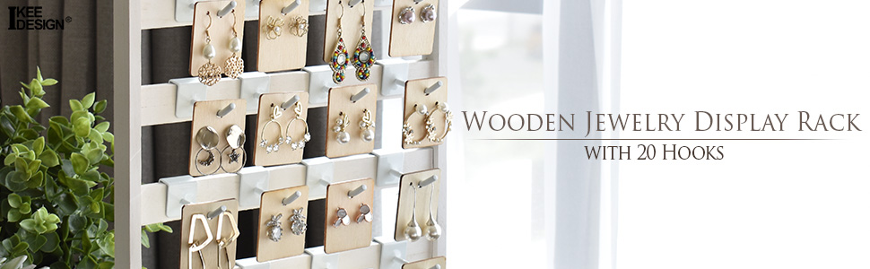 Ikee Wooden Jewelry Display Rack with Hooks Jewelry ORGANIZER EARRING KEYCHAIN DISPLAY STAND