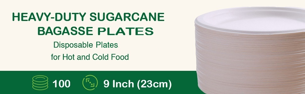 reusable bagasse plates sugarcane party bamboo paper plate tableware strong heavy-duty outdoor eco