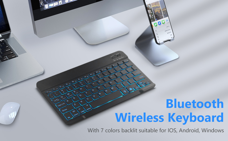 UltraSlim Bluetooth Wireless Keyboard for iPad, 7Color Backlit