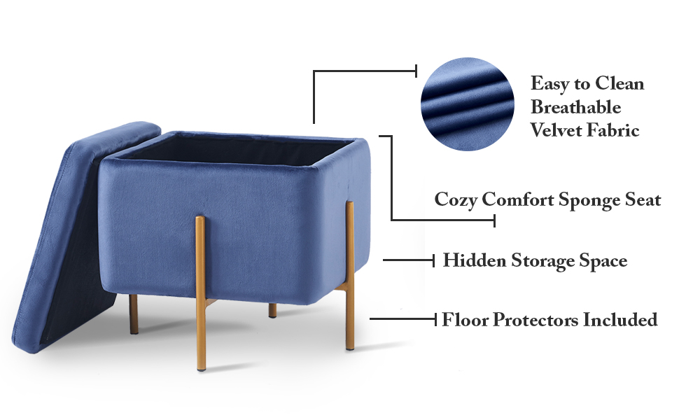JV Home Ottoman Cube Pouf with Storage Velvet Soft Bench Vanity Accent
