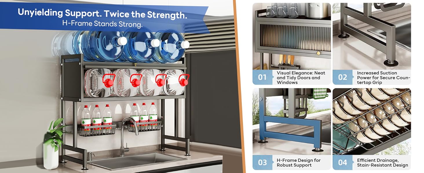 High-Capacity Over the Sink Dish Drying Rack with Cover