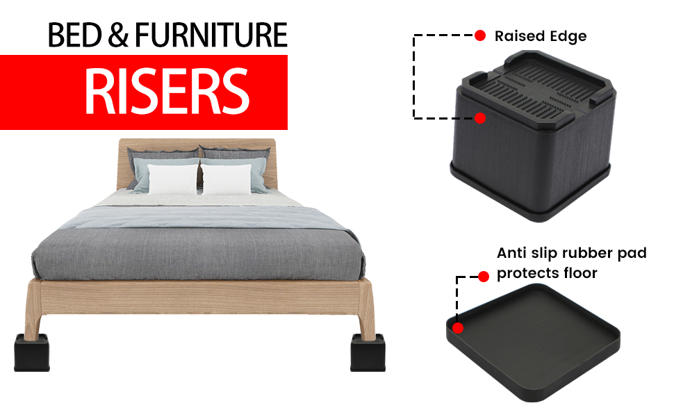 MYMULIKE Bed Risers Oversized 8 Pack, 4 Inch Heavy Duty