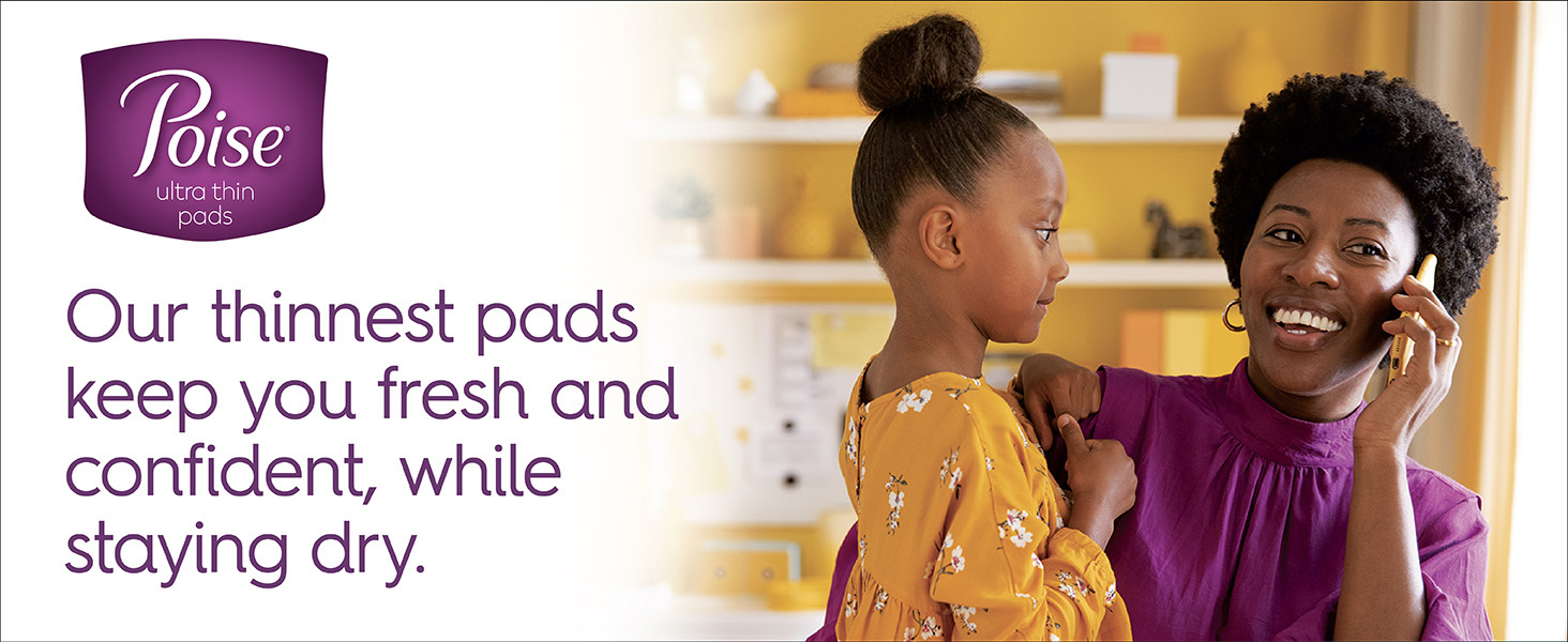 Poise Ultra Thin Postpartum Incontinence Pads with Wings, Light