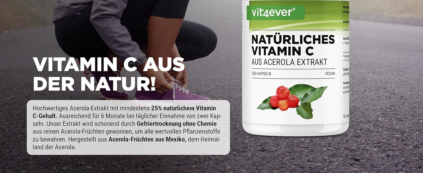 Acerola Kapseln Vit4ever natürliches Vitamin C