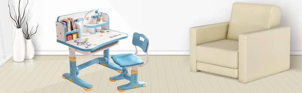 Height Adjustable Childrens Desk and Chair Set