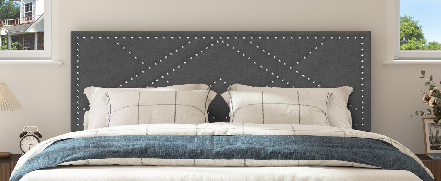 DlandHome Queen Size Bed Frame with Fabric Headboard