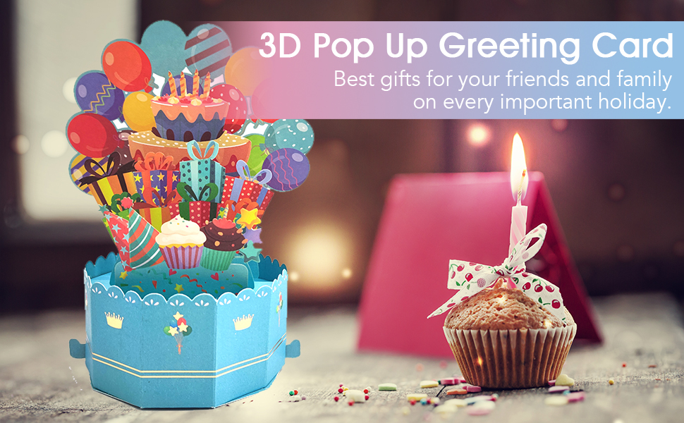YSCENL Pop Up happy birthday gift card, Birthday Cake, 7