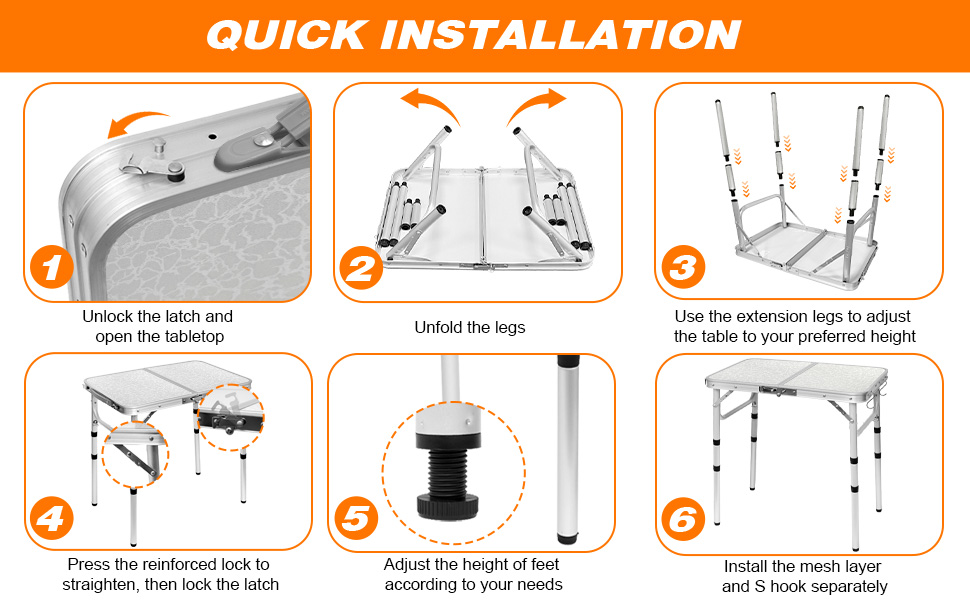 aluminum small folding table portable camping table picnic folding beach table adjustable height