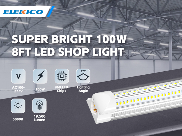 LUZ - 8☆shop ELEKICO 8' Led Shop Lights,Super Bright 19500LM 100W 5000K