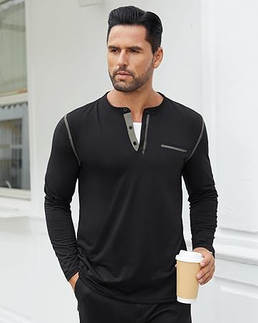 men henley shirt button up short sleeve