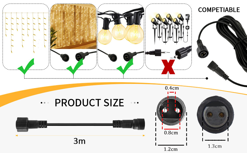 yowin 3M/9.8Ft Extension Cable, 2 Pin Waterproof Cord AntiCorrosion