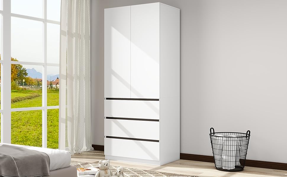 wardrobe closet armoire bedroom doors wooden hanging drawers clothes cabinet shelves