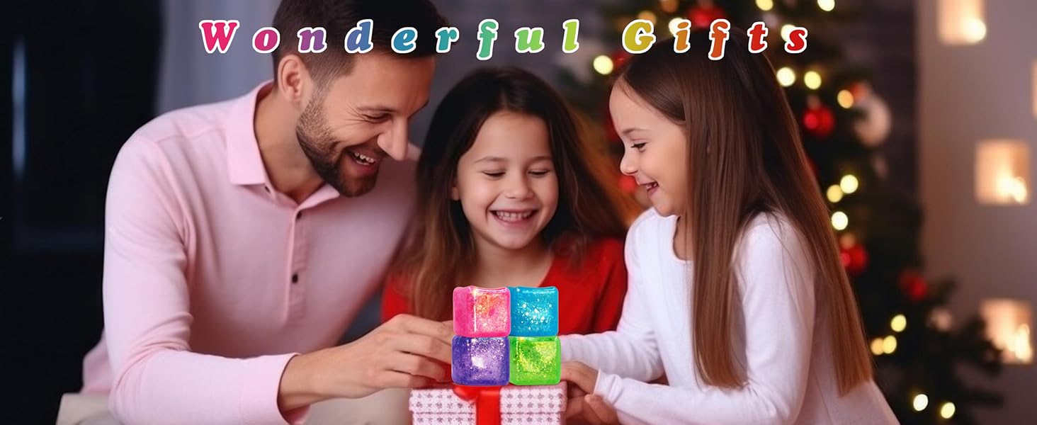 4Pack Glitter Squishy Cube, Nice Stress Cubes for Adults