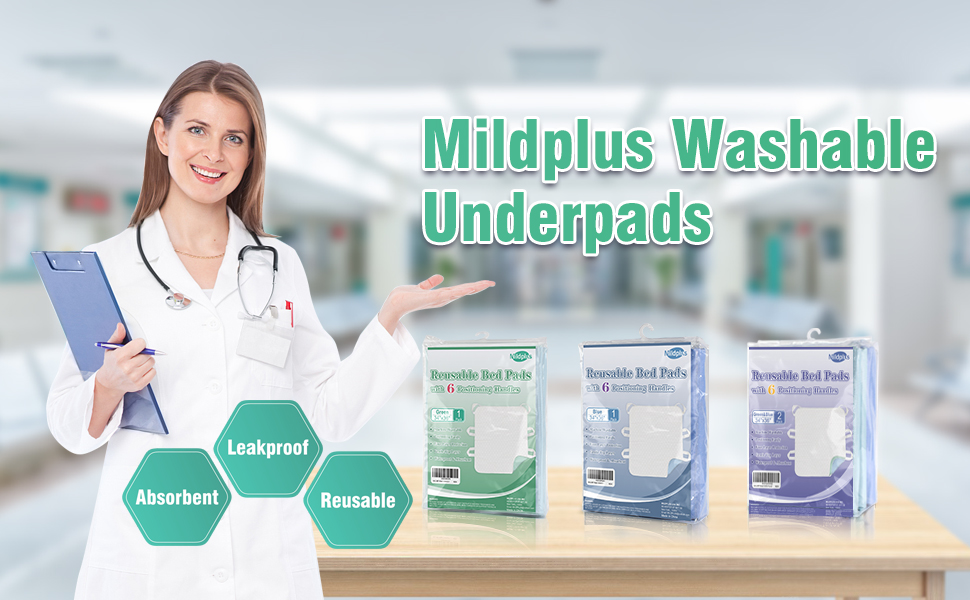 MILDPLUS Washable Bed Pads with 6 Sturdy Handles 34”×36