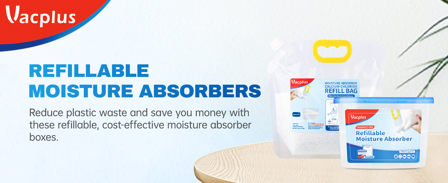 Vacplus Moisture Absorbers 6 Pack, Refillable Dehumidifier for Closet with a 3LB