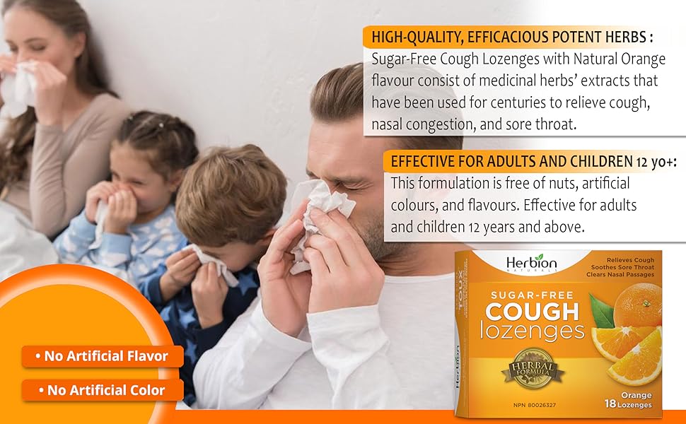 Herbion Naturals Sugar Free Cough Lozenges Orange Cold and flu remedy herbal supplements sore throat