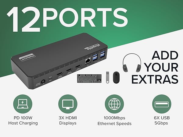 USB C dock allows quick plug-and-play access to your essential USB, HDMI, and Ethernet peripherals
