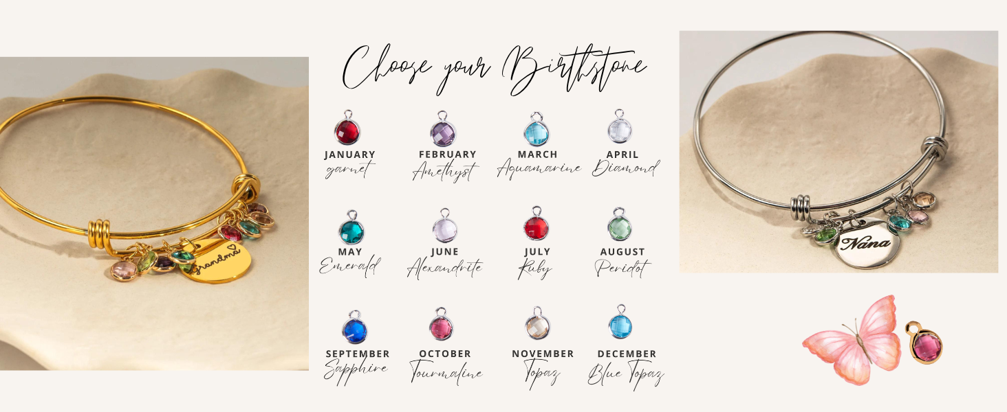 Grandma Birthstone Bangle Bracelet