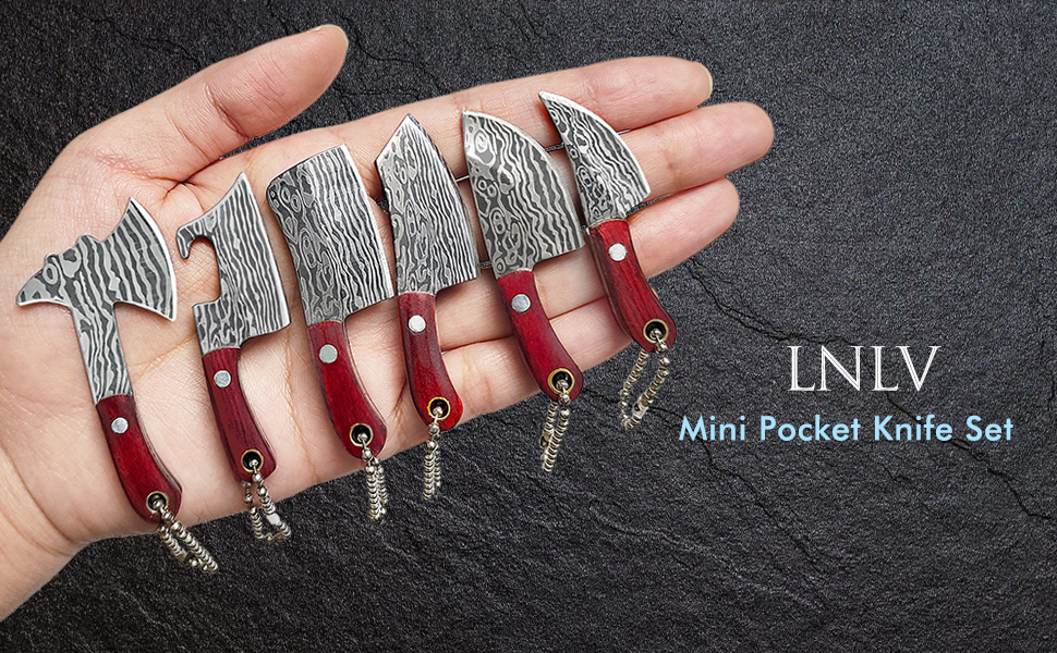 LNLV Damascus Mini knife Set EDC Pocket knife Damascus