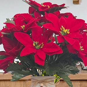 Artificial Poinsettia Christmas Flower Arrangement in Vase