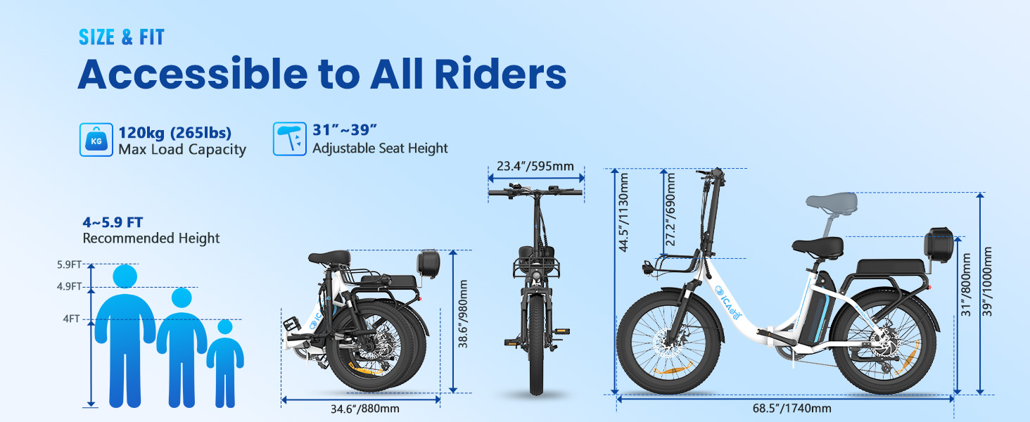 iCaddy e-bike with adjustable seat height &amp; Max load 120kg