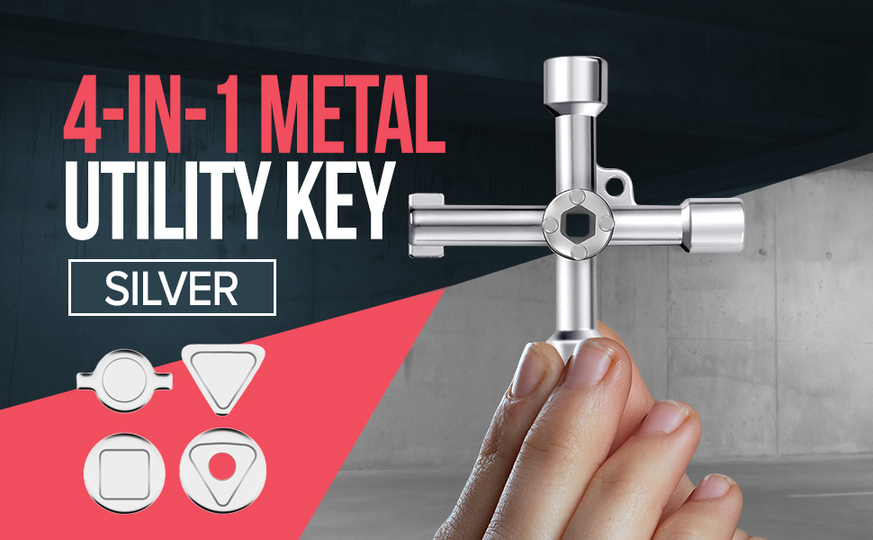 SOL 4in1 Metal Utility Key, Gas Meter Box Key, Radiator Key, Electric