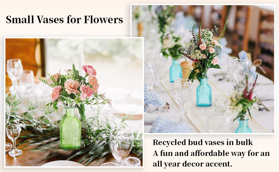 Glasseam Bud Vases for Centerpieces, Ribbed Glass Blue Vase