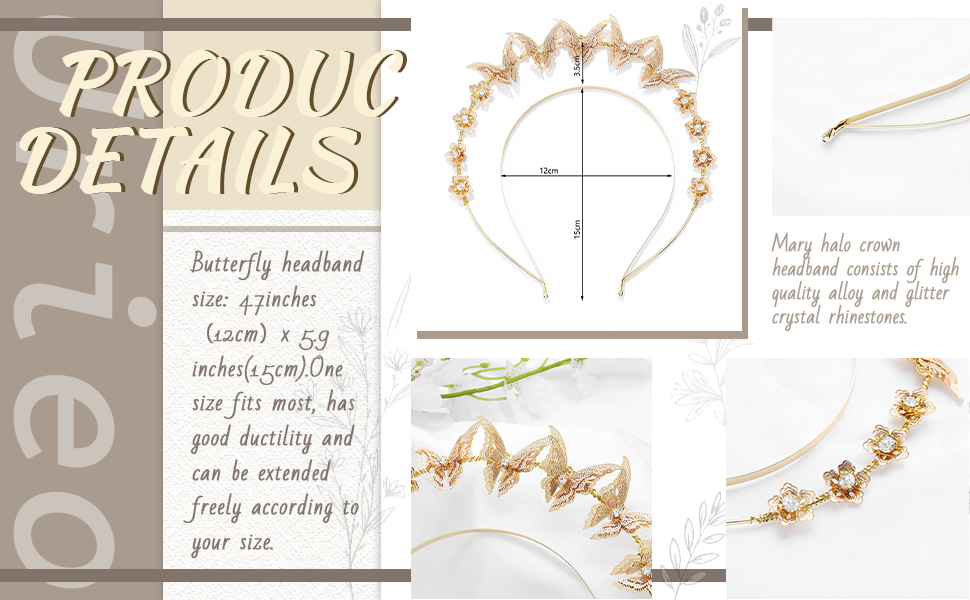 Halo Crown Headpiece Butterfly Crystal Headband Gold Goddesss Tiara Bridal Flower Hair rhinestone