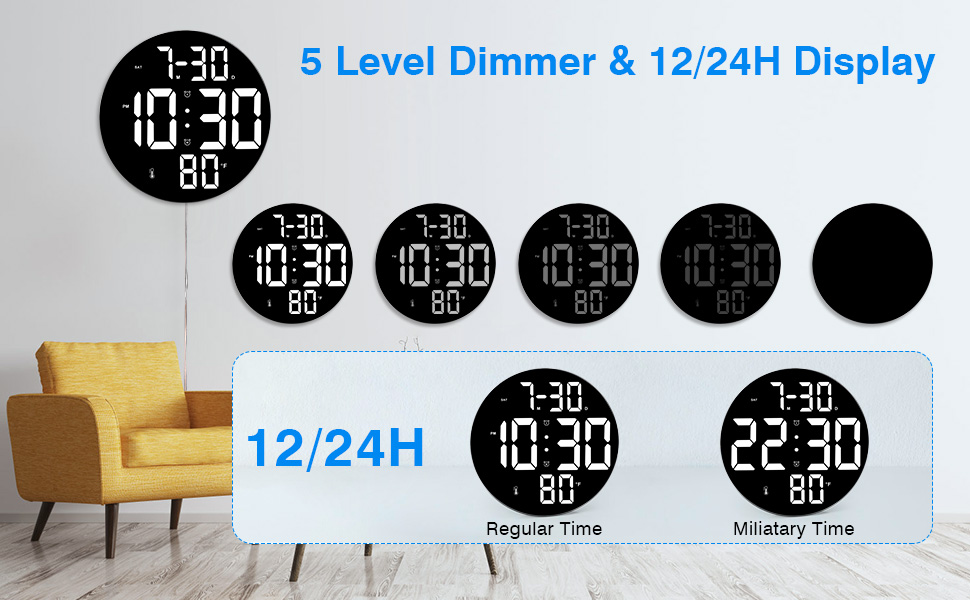 LED Digital Wall Clock, 9 Inch Display Calendar Wall Clock, With Alarm