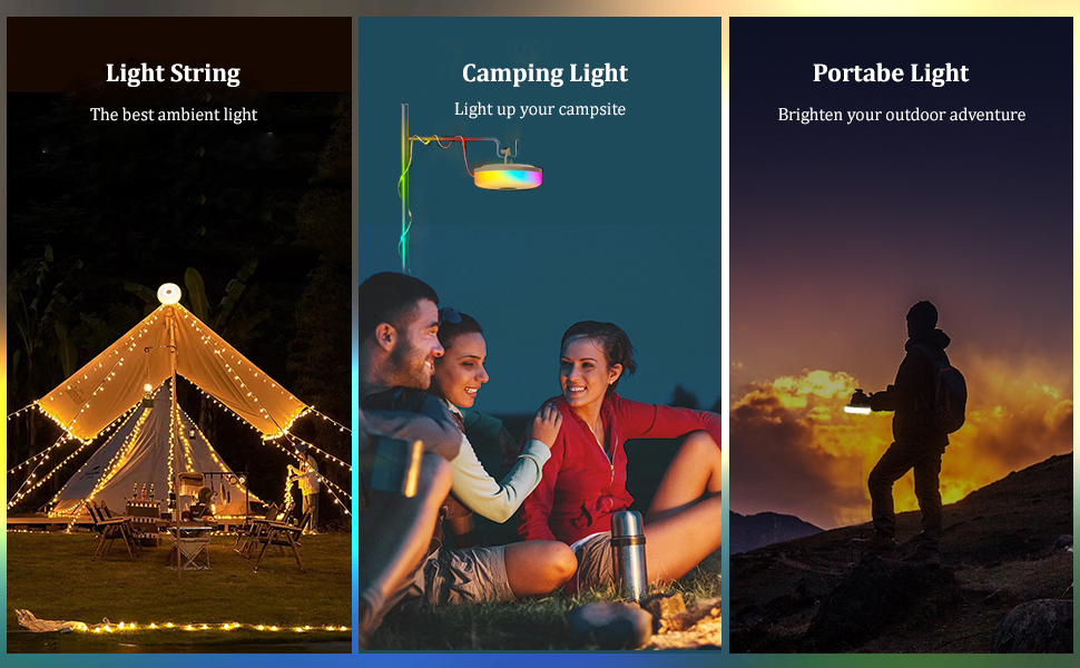 LAIAMER Upgraded 7 Modes Camping Lights String, 2 in 1 RGB