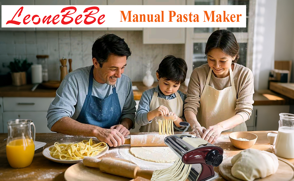 Stainless Steel Manual Noodle Maker with 2mm & 4mm Cutting Blades Durable Hand Crank Pasta Machine