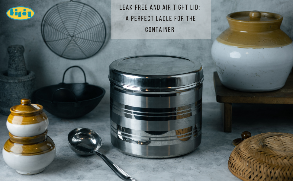 Kipiq Stainless Steel Idli Dosa Batter Container with dosa ladle