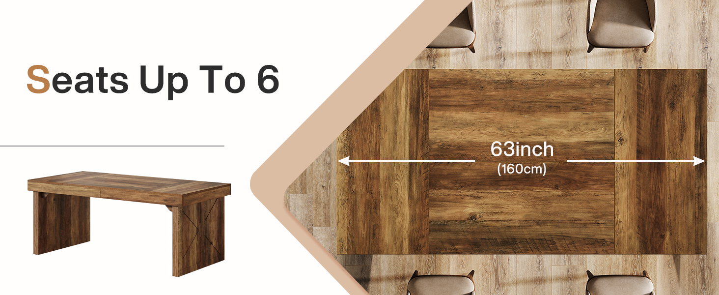Tribesigns 63Inch Dining Table for 6, Rustic Rectangular
