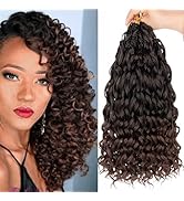 Leeven 14 Inch 8 Packs Gogo Curl Crochet Hair Ombre Brown Pre Looped Ocean Wave Crochet Hair Deep...