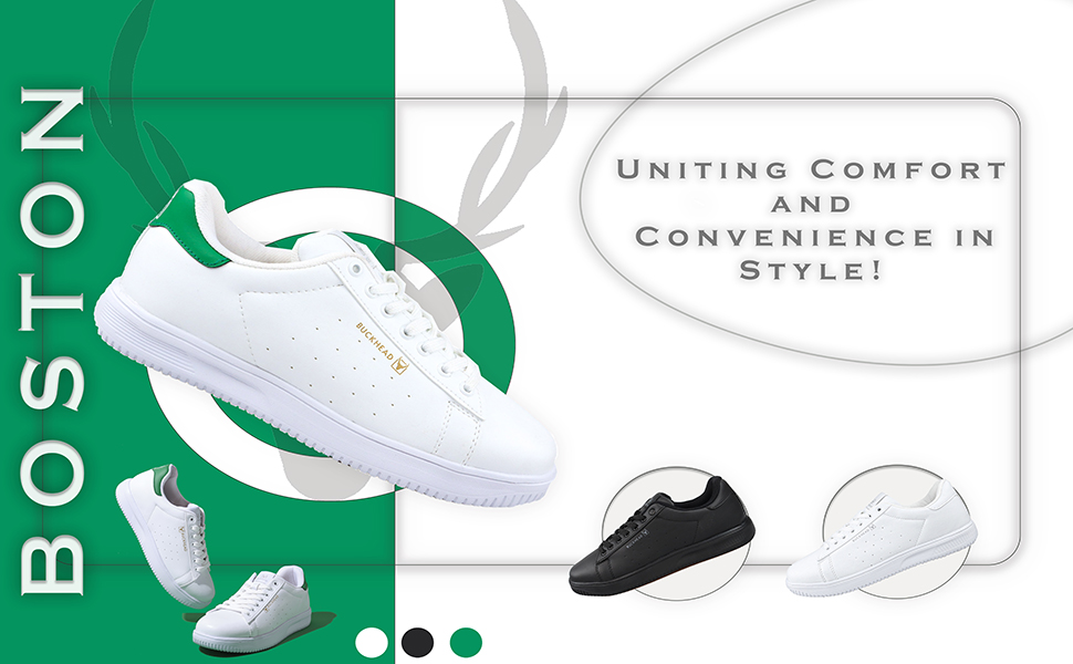 BUCKHEAD Men and Women Breathable Leather Trainers, Daily Walking