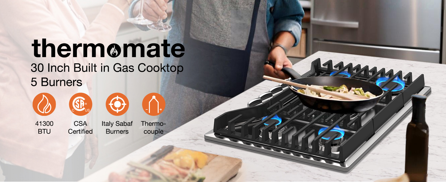 30inch gas cooktop CSA approved Italy sabaf burners