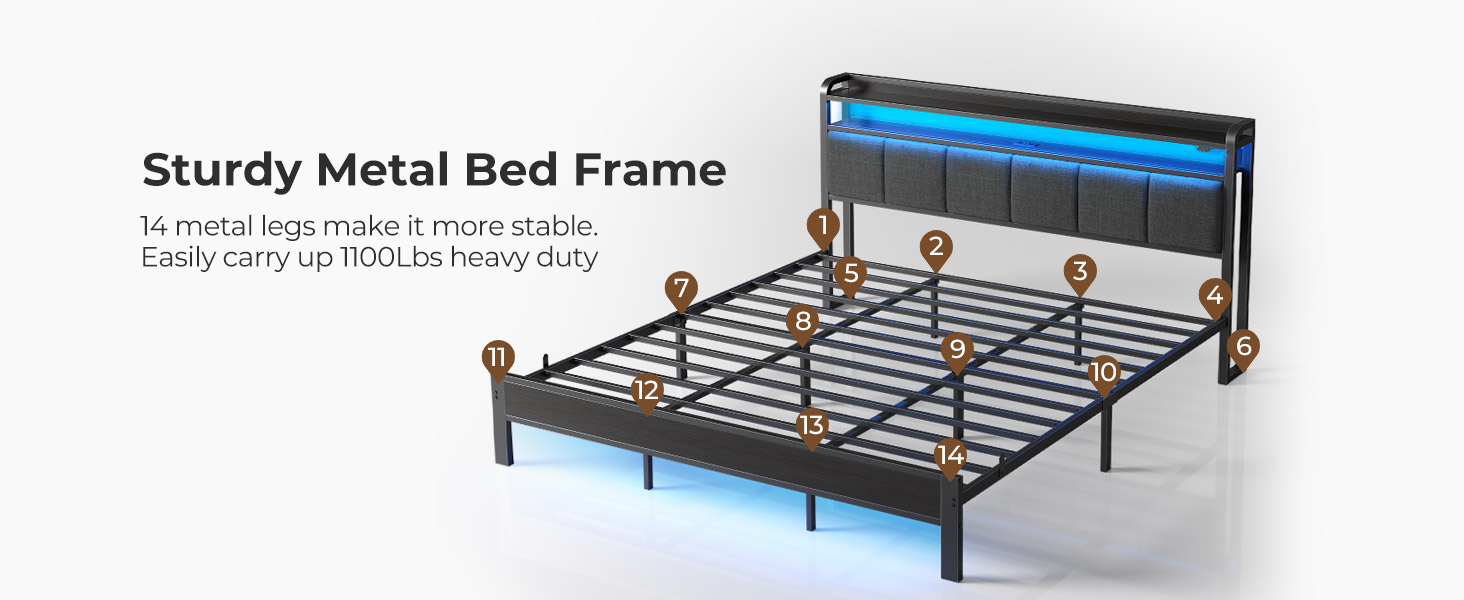 Rolanstar Bed Frame King Size with Charging Station and LED